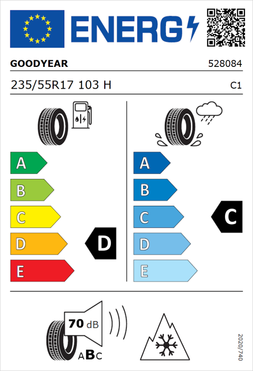 Tyre Label for Goodyear Vector 4Seasons Gen-1 235/55R17 103H