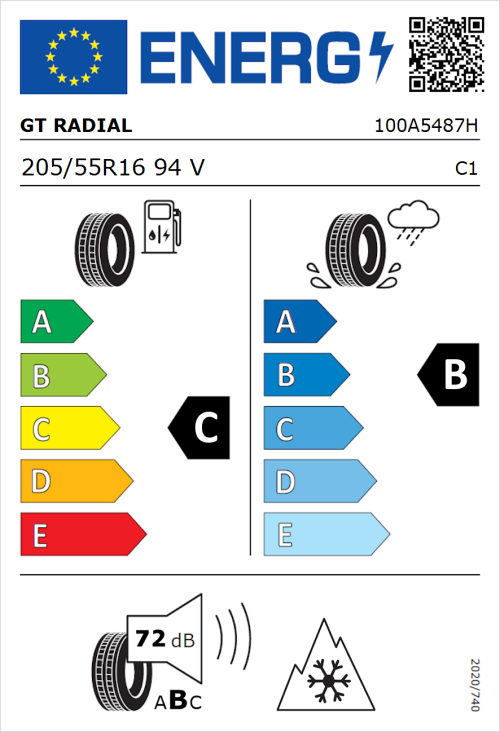 Tyre Label for GT Radial 4Seasons 205/55R16 94V