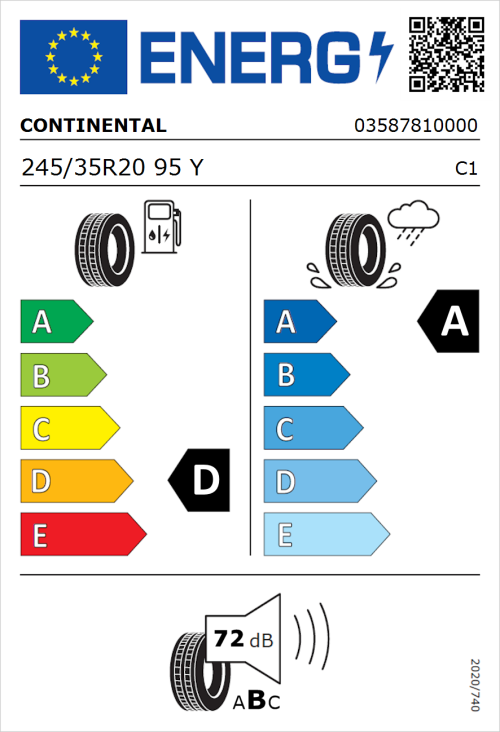 Tyre Label for Continental SportContact 6 245/35R20 95Y