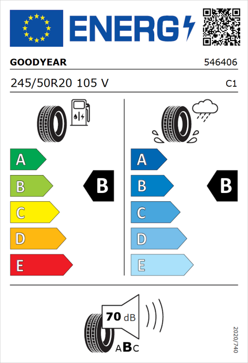 Tyre Label for Goodyear Eagle F1 Asymmetric 3 245/50R20 105V