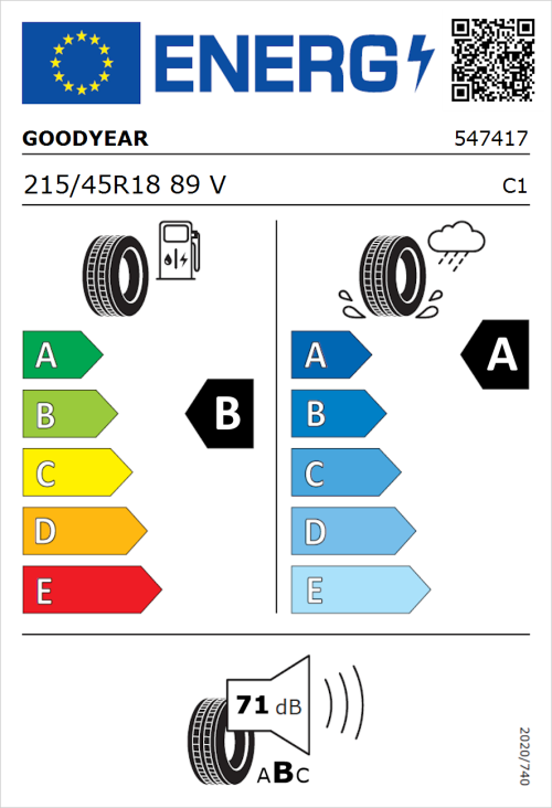 Tyre Label for Goodyear Eagle F1 Asymmetric 3 215/45R18 89V