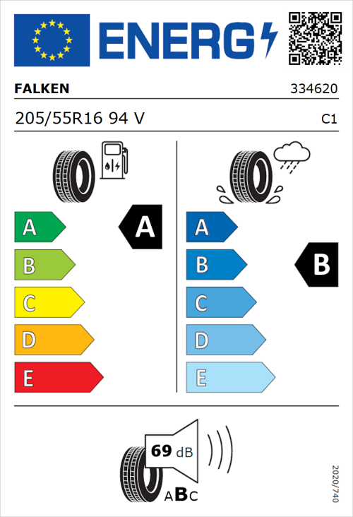 Tyre Label for Falken Ziex  ZE310a Ecorun 205/55R16 94V