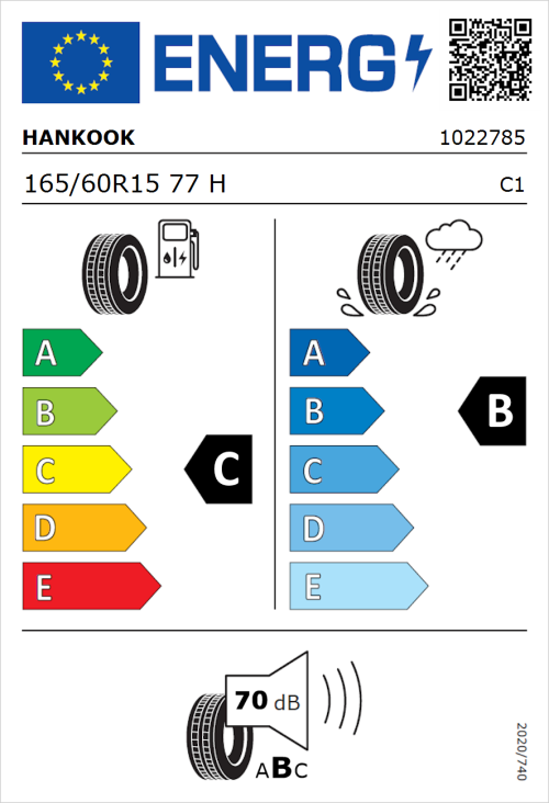 Tyre Label for Hankook Kinergy Eco 2 K435 165/60R15 77H