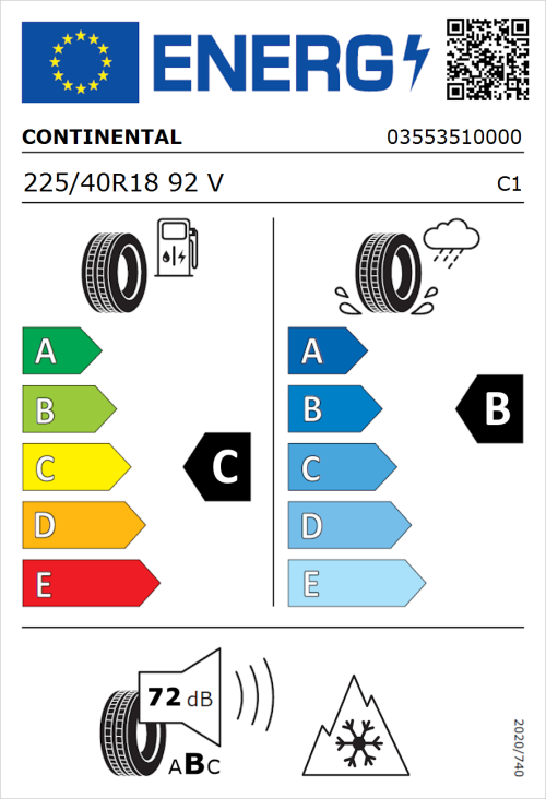 Tyre Label for Continental AllSeasonContact 2 225/40R18 92V