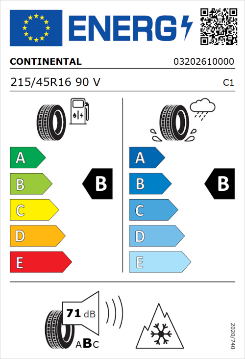 Tyre Label for Continental AllSeasonContact 2 215/45R16 90V