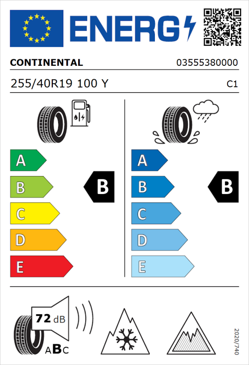 Tyre Label for Continental AllSeasonContact 2 255/40R19 100Y