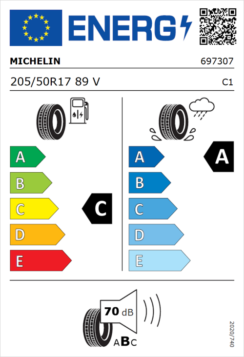 Tyre Label for Michelin Primacy 5 205/50R17 89V