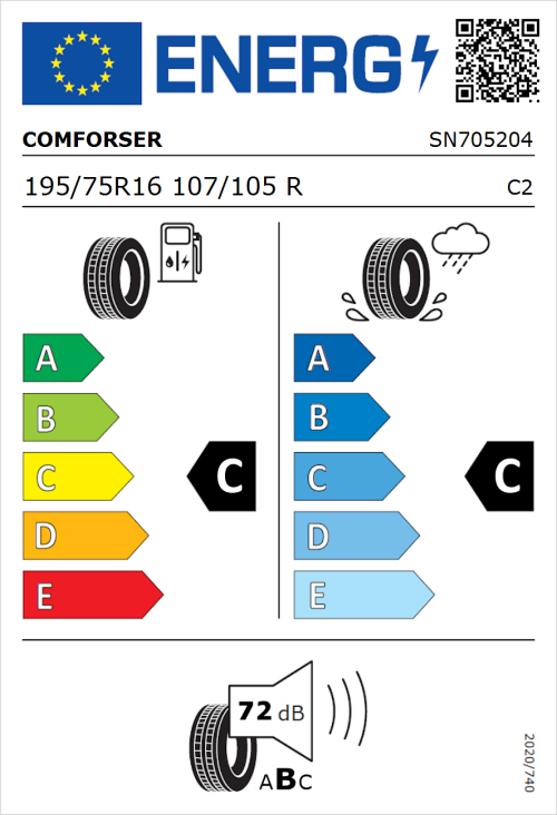 Tyre Label for Comforser CF300 195/75R16 107/105R